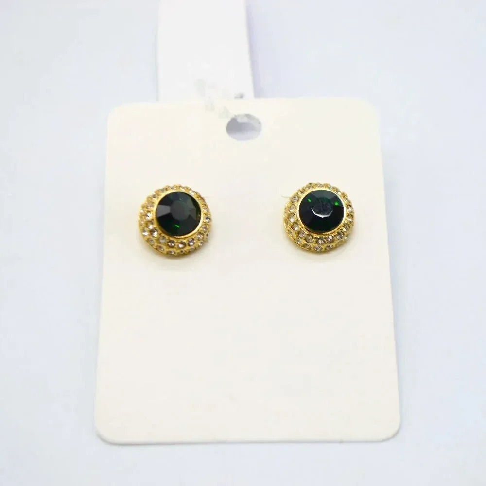Tanya creations green clear rhinestone earrings